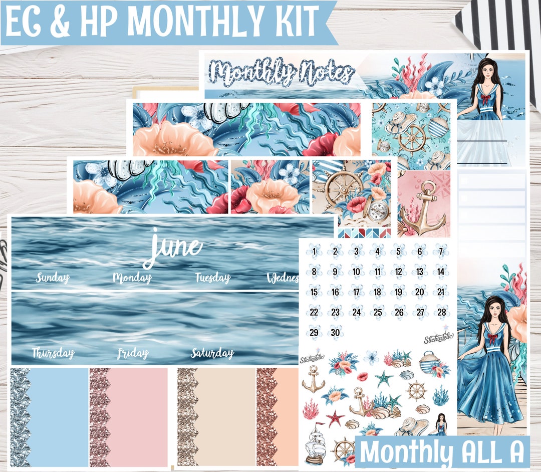 Nautical June Monthly Kit | Planner Stickers for Erin Condren Life ...