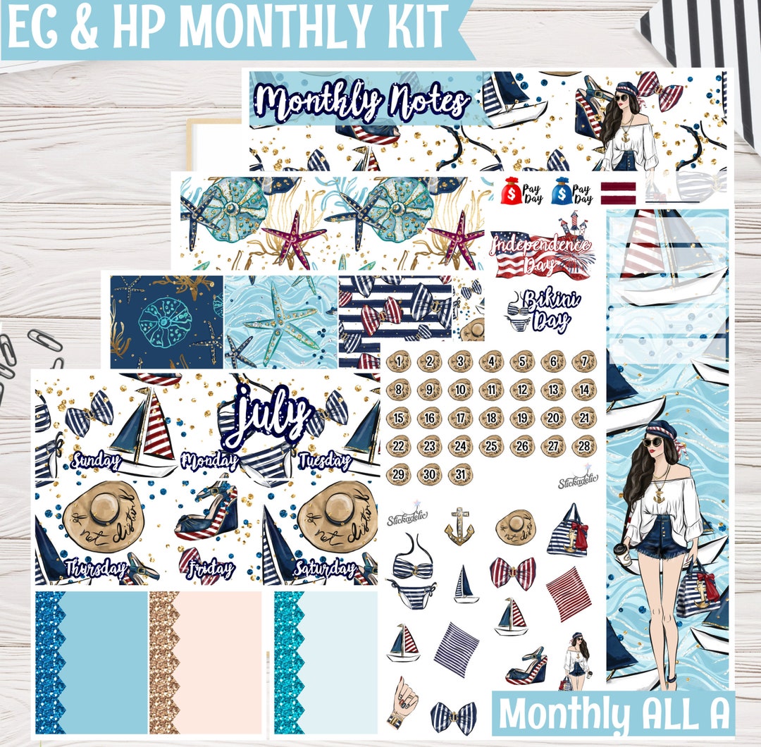 Cruisin' July Monthly Kit | Planner Stickers for Erin Condren Life ...
