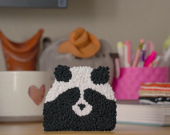 Peekaboo Panda Rug Punch Needle Coaster Desk Coaster Cute Panda Mug Rug Punch Needle Green Mug Rug