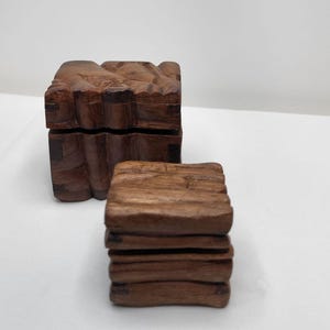Vintage Hand Carved Wooden Trinket Boxes: Box-in-Box Design