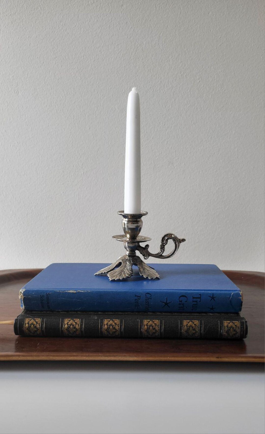 Vintage Leaf Chamberstick Candle Holder | Holly Leaf Base | Finger Handle Candlestick