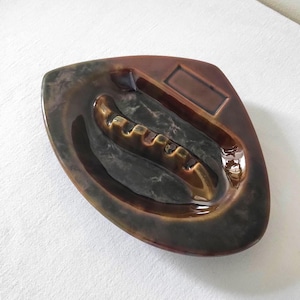 Vintage Canadian Ceramic Ashtray – Mid-Century Modern Marbled Glaze – 9" x 6.5"