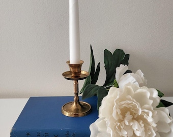 Vintage messing taps toelopende kandelaar | Kleine klassieke kandelaar van 3,75 inch met lekbakje