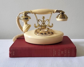 Vintage Radio Shack Rotary Telephone | Cream Gold Desk Phone | Retro Landline Decor