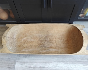Vintage Hand Carved Wooden Dough Bowl: Primitive XL Trough