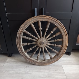Antique wheel from spinning wheel, Old wooden wheel, Vintage wooden wheel, Garden decor, Rustic decor