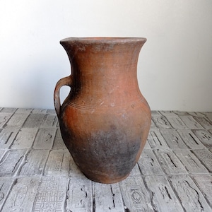 Vintage clay pot, Rustic vase, Old clay vessel, Wabi Sabi pottery, Ceramic vase, Primitive pot