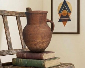 Vintage Clay Pot: Rustic Wabi Sabi Vase, Bonfire Scent