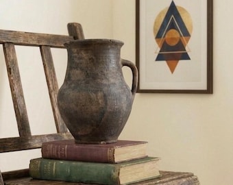 Vintage Black Clay Vase: Wabi Sabi Rustic Pottery, Gavarets Ceramics