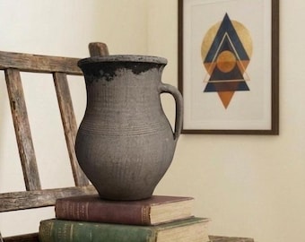 Vaso de barro vintage: cerâmica rústica Wabi Sabi, decoração de fazenda