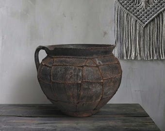 Rustic Clay Vase: Vintage Vessel, Wabi Sabi Decor