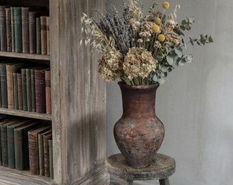 Antique Clay Jug, Rustic Wabi Sabi Vase, Vintage Dairy Pot