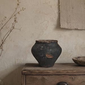 Vintage Small Clay Pot: Rustic Wabi Sabi Vase, Primitive Decor