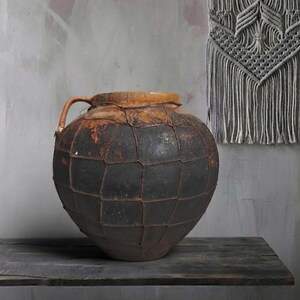 Maceta de barro vintage: Jarrón rústico grande, decoración Wabi Sabi