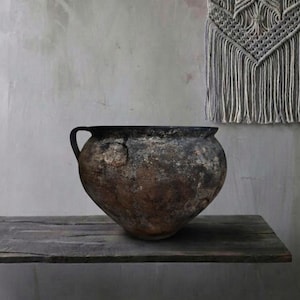 Vintage Ton Vase: Rustikales Wabi Sabi Dekor, 1950er Jahre Gefäß