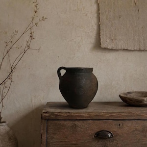 Vaso de barro vintage, estilo Wabi Sabi, Vaso rústico pequeno, Vaso primitivo, Vaso antigo