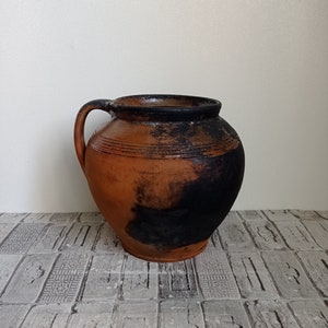 Vintage Clay Cooking Pot: Rustic Wabi Sabi Vase, 1960s-70s