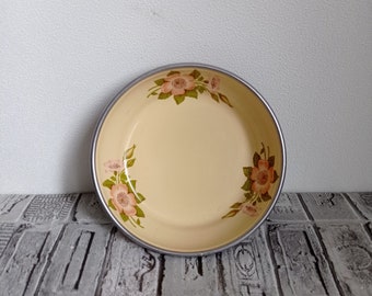 Vintage Soviet Enamel Bowl, Floral Rustic Kitchen Decor