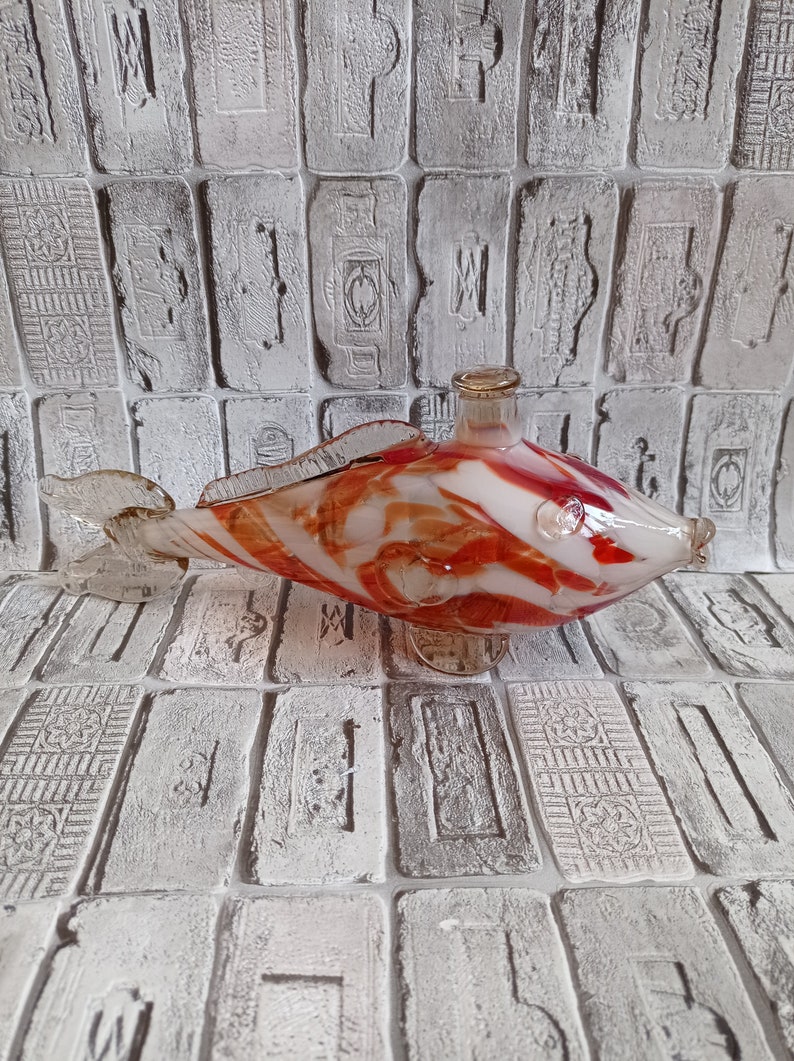 Murano Style Vintage Multi-Colored Blown Glass Decanter Fish Swirl Glass Decanter Soviet Decanter Fish Vintage Soviet Glass Figurine Fish