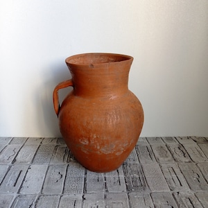 Vintage clay vase, Old red clay pot, Wabi Sabi vessel, Rustic vase, Old clay jug