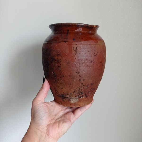 Vintage red clay vase, Old clay pot, Wabi Sabi pottery, Rustic vase, Primitive pot, Red clay vessel, Old vase