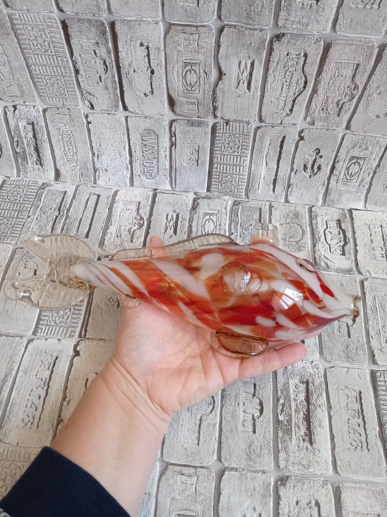 Murano Style Vintage Multi-Colored Blown Glass Decanter Fish Swirl Glass Decanter Soviet Decanter Fish Vintage Soviet Glass Figurine Fish