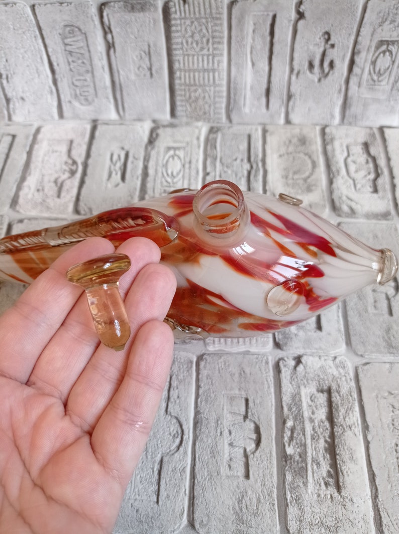 Murano Style Vintage Multi-Colored Blown Glass Decanter Fish Swirl Glass Decanter Soviet Decanter Fish Vintage Soviet Glass Figurine Fish