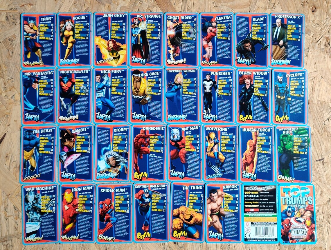 Marvel Superheroes card game Top Trumps card game Deck of Etsy