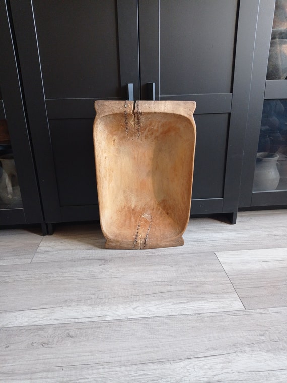 Vintage Hand Carved Wooden Dough Bowl: Rustic Primitive Decor