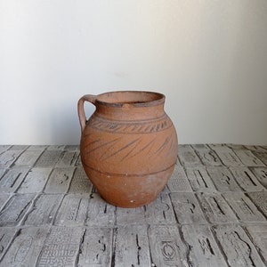 Vintage Wabi Sabi Clay Pot: Rustic Primitive Vase