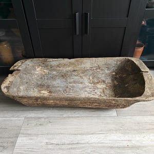 Antique wooden dough bowl, Vintage hand carved wooden trough, Wabi-Sabi wooden bowl, Old primitive wooden trough, Rustic decor