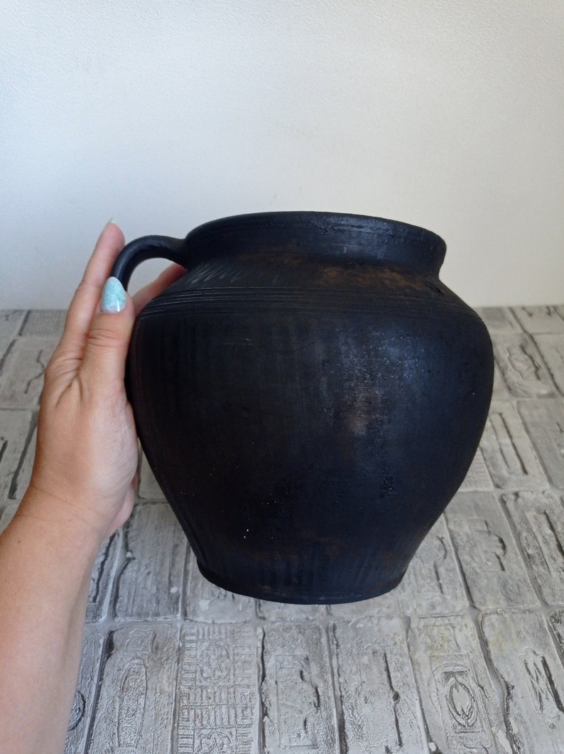 Vintage Black Clay Pot, Old Clay Pot, Wabi Sabi Vessel, Rustic Vase