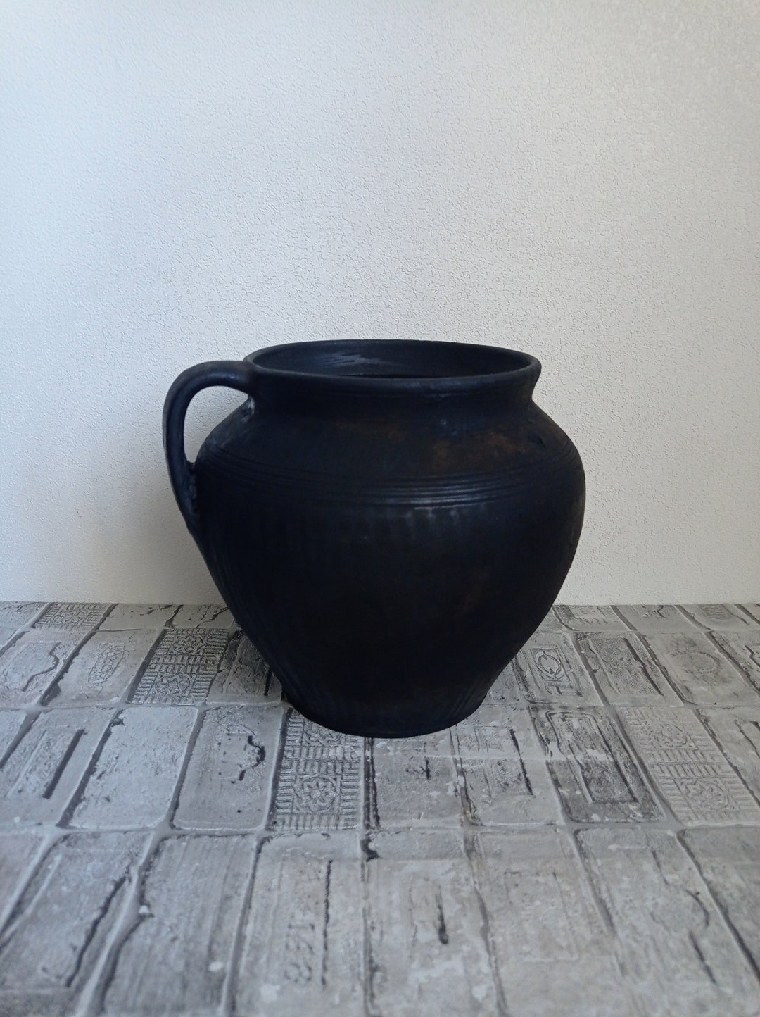 Vintage Black Clay Pot, Old Clay Pot, Wabi Sabi Vessel, Rustic Vase