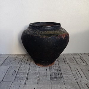 Olla de barro vintage: Jarrón rústico wabi sabi, decoración de los años 50