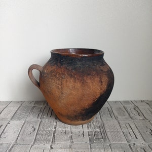 Maceta de barro negra vintage: Jarrón rústico wabi sabi, decoración de los años 50