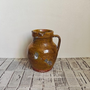 Vintage Clay Jug: Rustic Wabi Sabi Vase, 1940s-50s