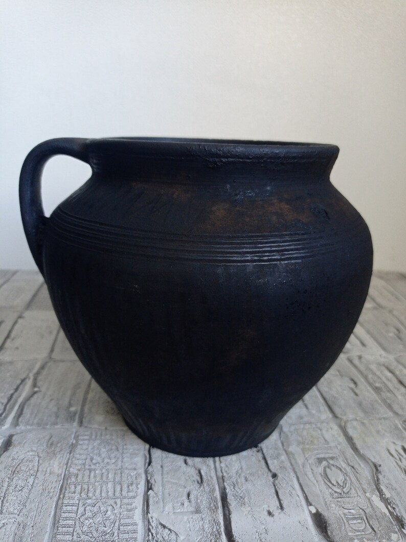 Vintage Black Clay Pot, Old Clay Pot, Wabi Sabi Vessel, Rustic Vase