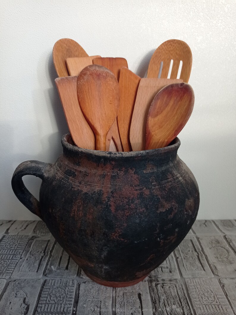 Vintage Clay Pot Old Clay Vase Kitchen Utensil Holder Wabi - Etsy