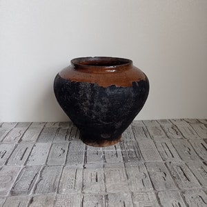 Vintage Rustic Clay Pot: Wabi Sabi Vase, Primitive Decor