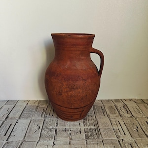 Vintage Clay Vase: Rustic Wabi Sabi Vessel, 1950s-60s
