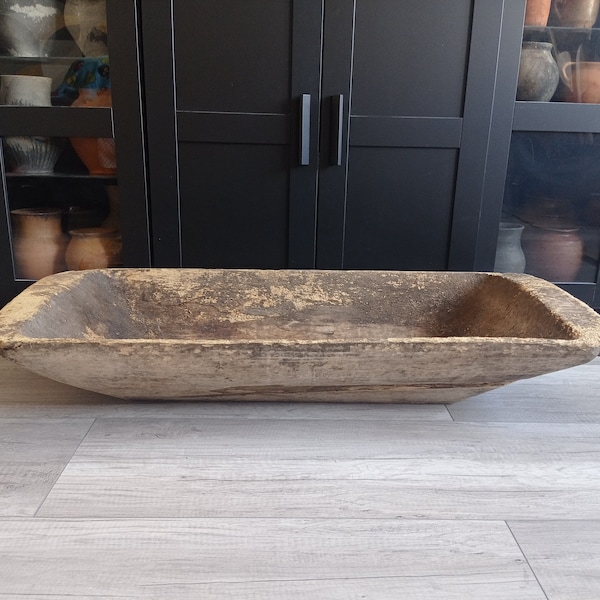 Vintage wooden trough, Antique wooden dough bowl, Wabi-Sabi moss bowl, Primitive XL wooden dough bowl, Old wooden bowl