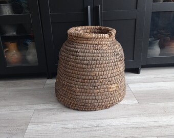 Antique grain storage, Vintage XL straw storage basket, Large vintage wicker basket, Rustic home