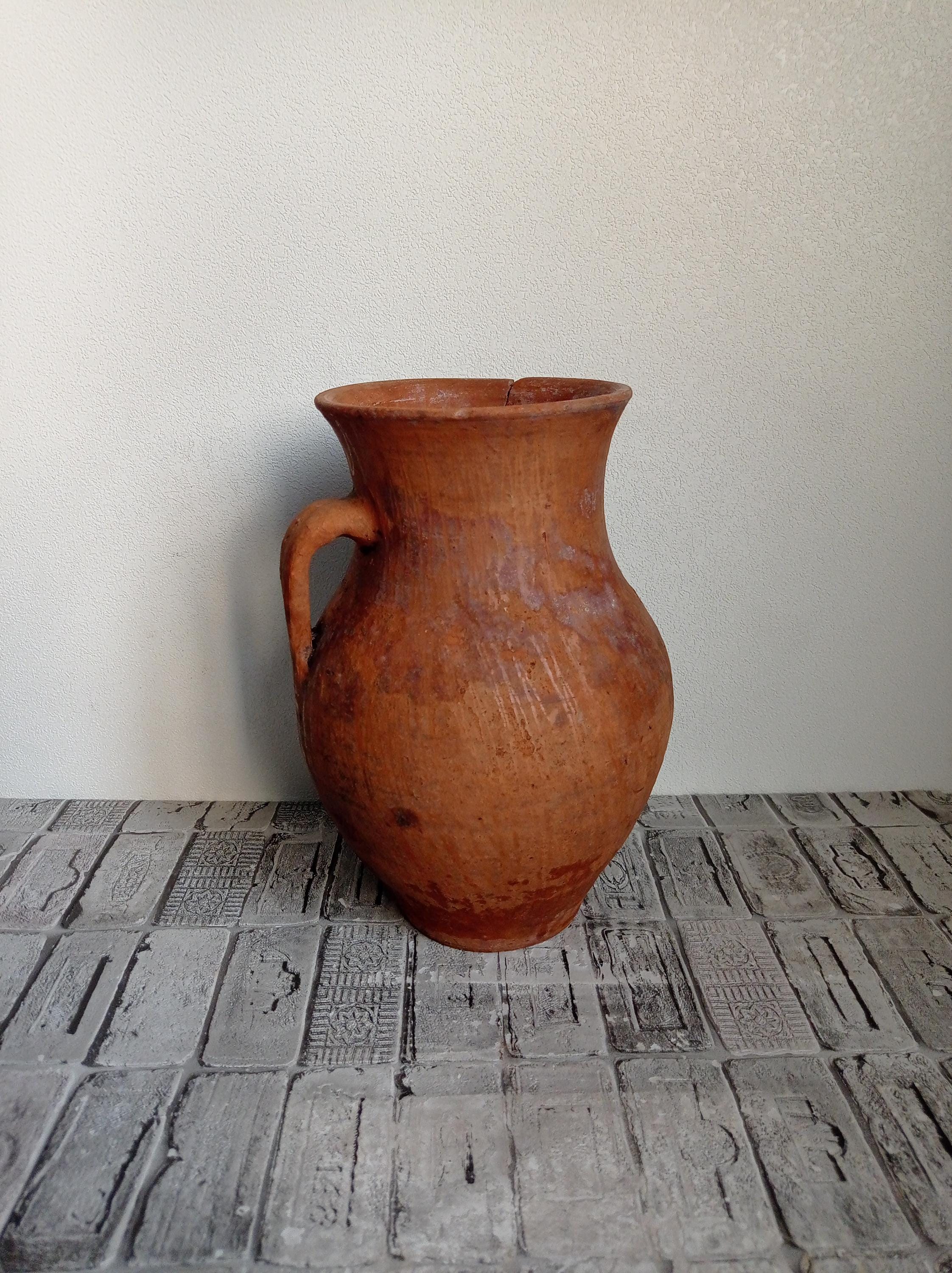Vintage Roter Ton Vase: Rustikales Wabi Sabi Gefäß, Dekor 1950er Jahre