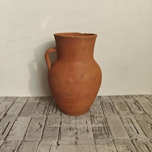 Primitive clay vase, Old clay pot, Vintage clay jug, Wabi Sabi, Rustic vase, Old clay vessel, Old terracotta vase