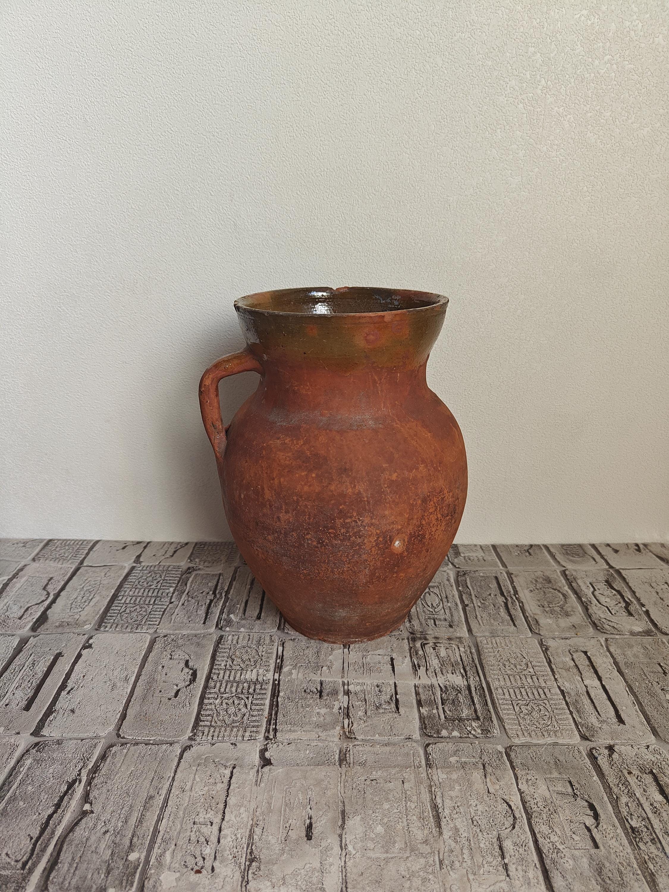 Antieke vaas, Wabi Sabi kleivaas, Turkse vintage pot Vintage aardewerk adem van de tijd: veldkan