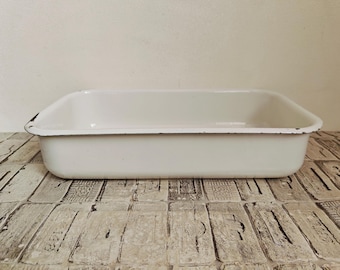 Bandeja vintage de esmalte blanco: Bandeja rectangular de la era soviética