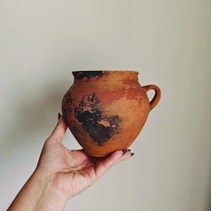 Old small clay pot, Vintage clay vase, Wabi Sabi pot, Rustic decor, Antique vessel