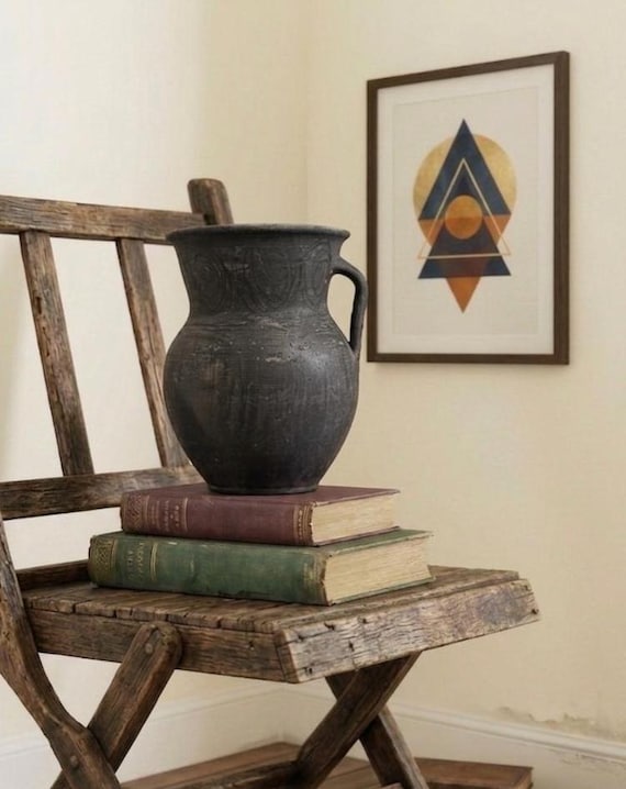 ヴィンテージ黒粘土花瓶：素朴な侘び寂び陶器 - Etsy 日本