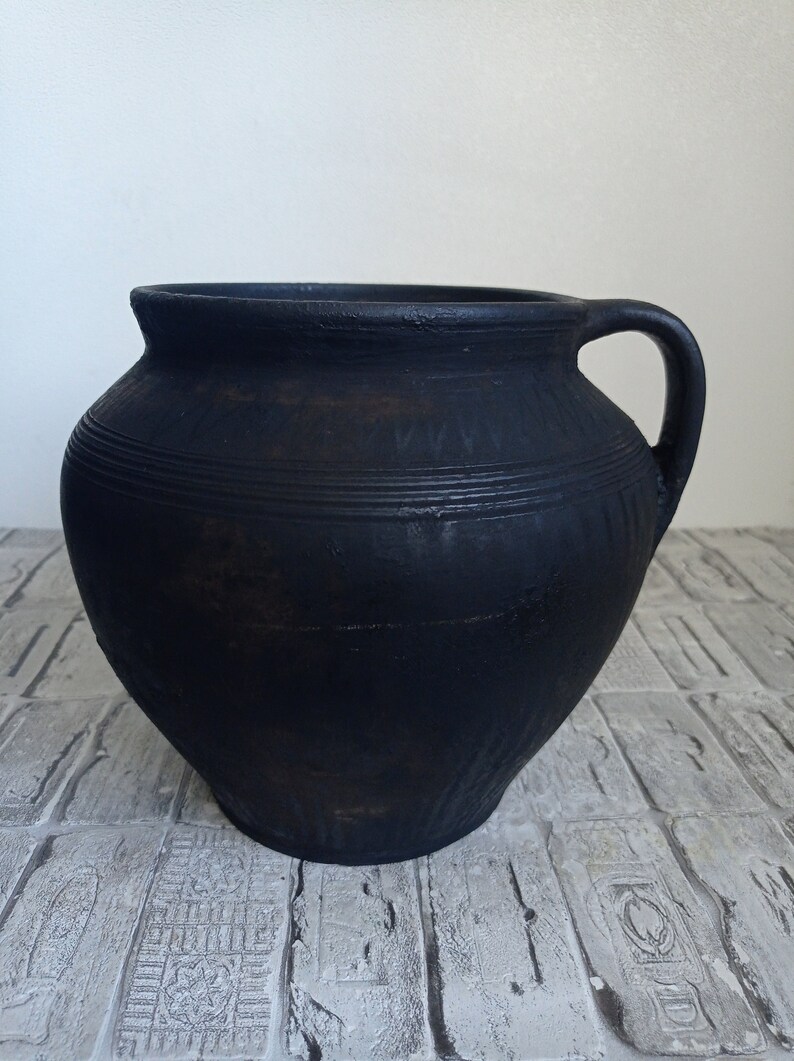 Vintage Black Clay Pot, Old Clay Pot, Wabi Sabi Vessel, Rustic Vase