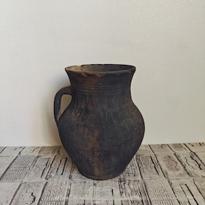 Old black clay pot, Vintage clay vase, Wabi Sabi vessel, Rustic vase, Antique vessel